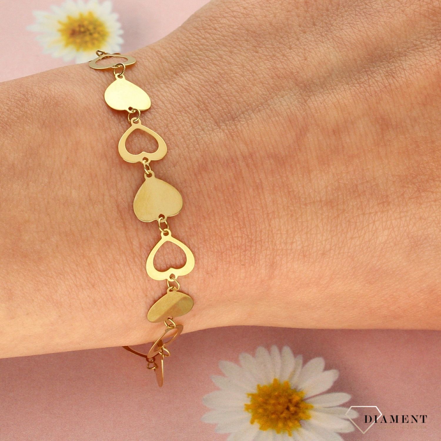 Złota bransoletka damska serca 585 żółte złoto BRA 000000 257 585.jpg